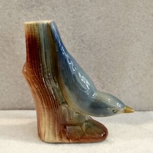 Vintage Morton Pottery Blue Bird on Tree Bud Vase Finch